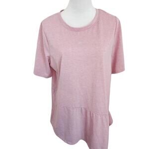 Women Sz 14/16 Pink Soft Lagenlook Asymmetrical Crew Neck Tee Shirt Lane Bryant